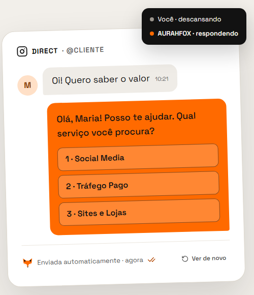 Chat da AURAHFOX respondendo uma DM automaticamente